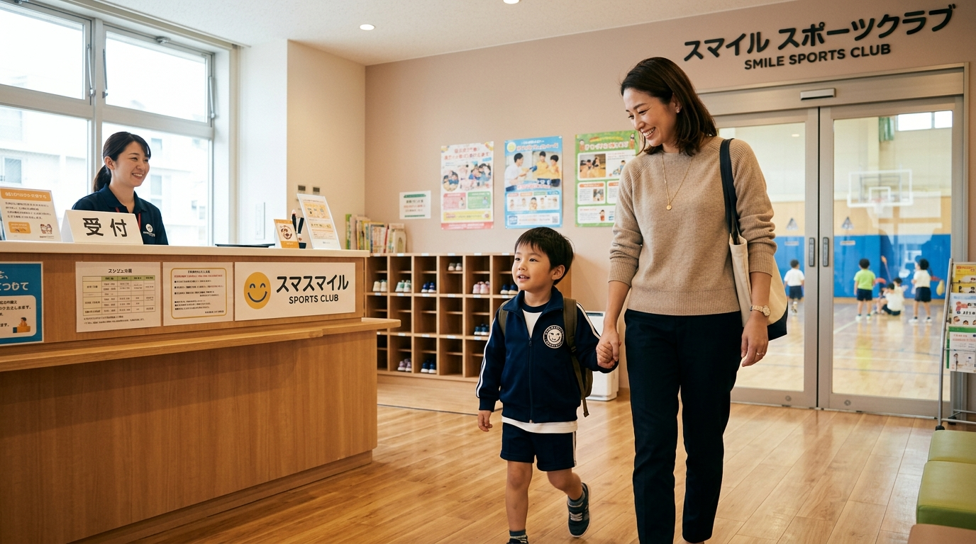 親子でスポーツクラブに通う様子