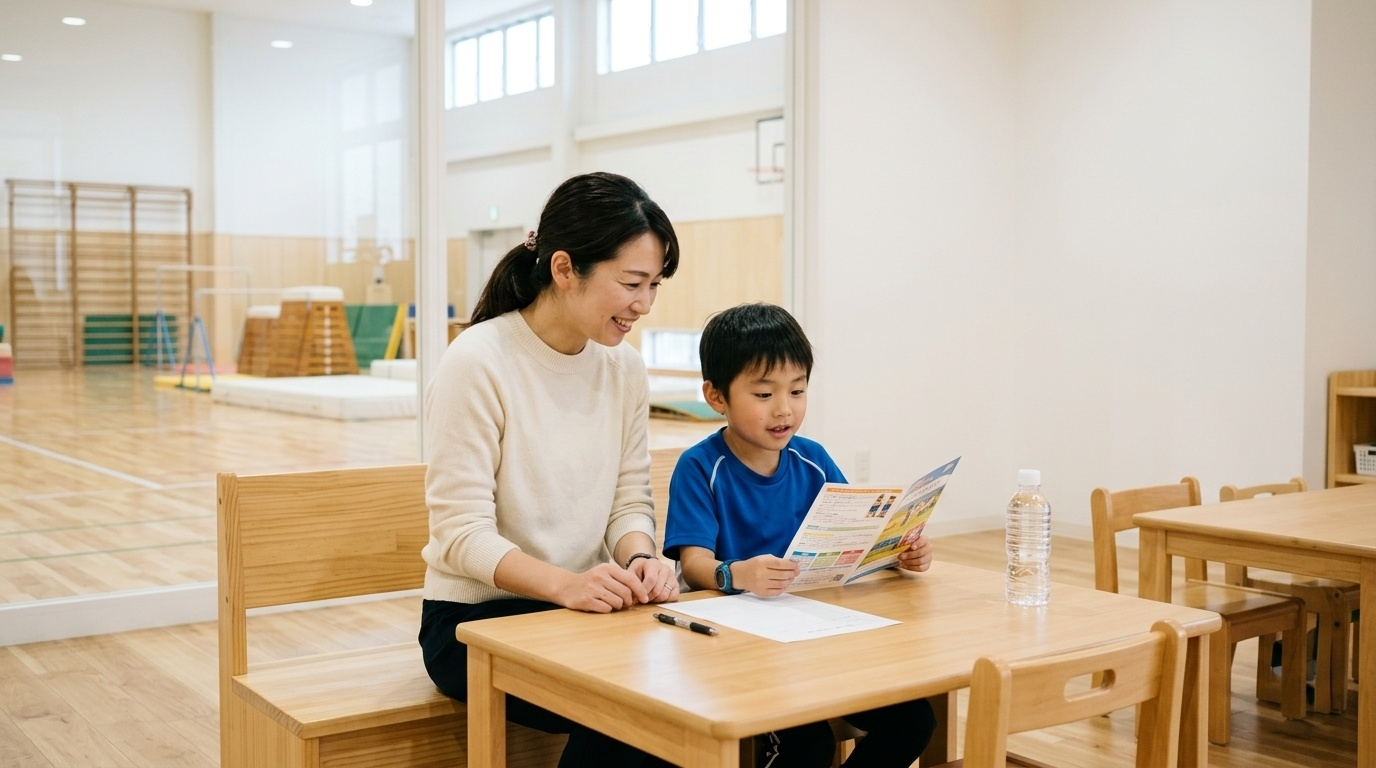 教室を検討する保護者と子どものイメージ